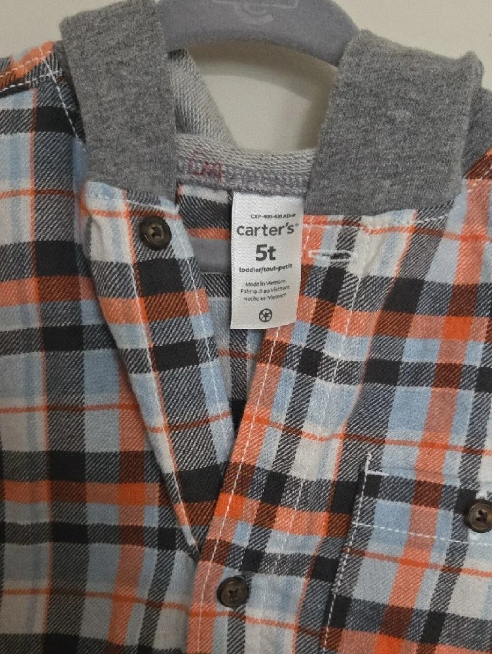 Carter's Hooded Plaid Button-Up Shirt - Orange & Gray